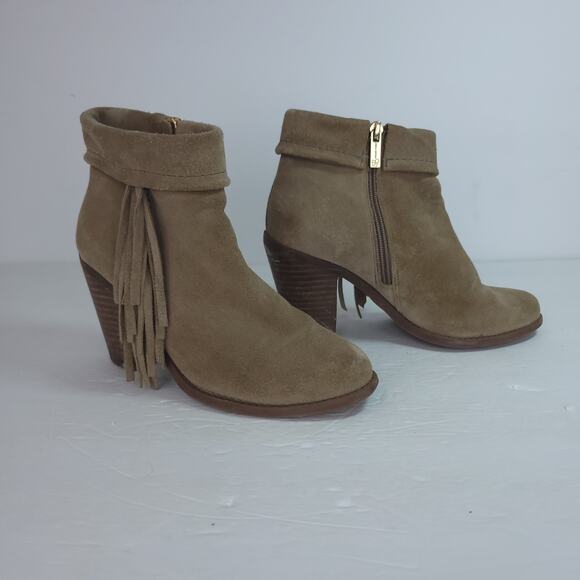 Jessica Simpson Tan Suede Leather Tassel Ankle Bootie Size 6.5 - Picture 1 of 9
